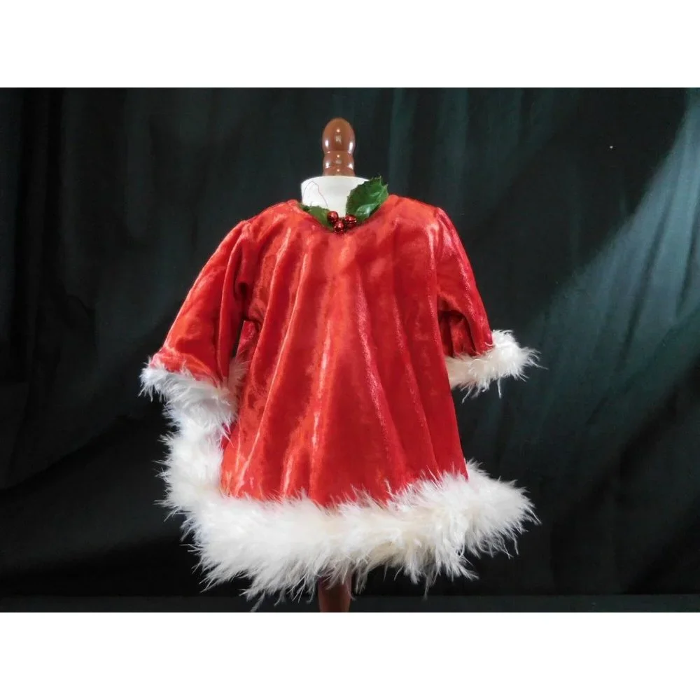 American Girl Bitty Baby red Dress White‎ flux fur trim Christmas Holiday 2000